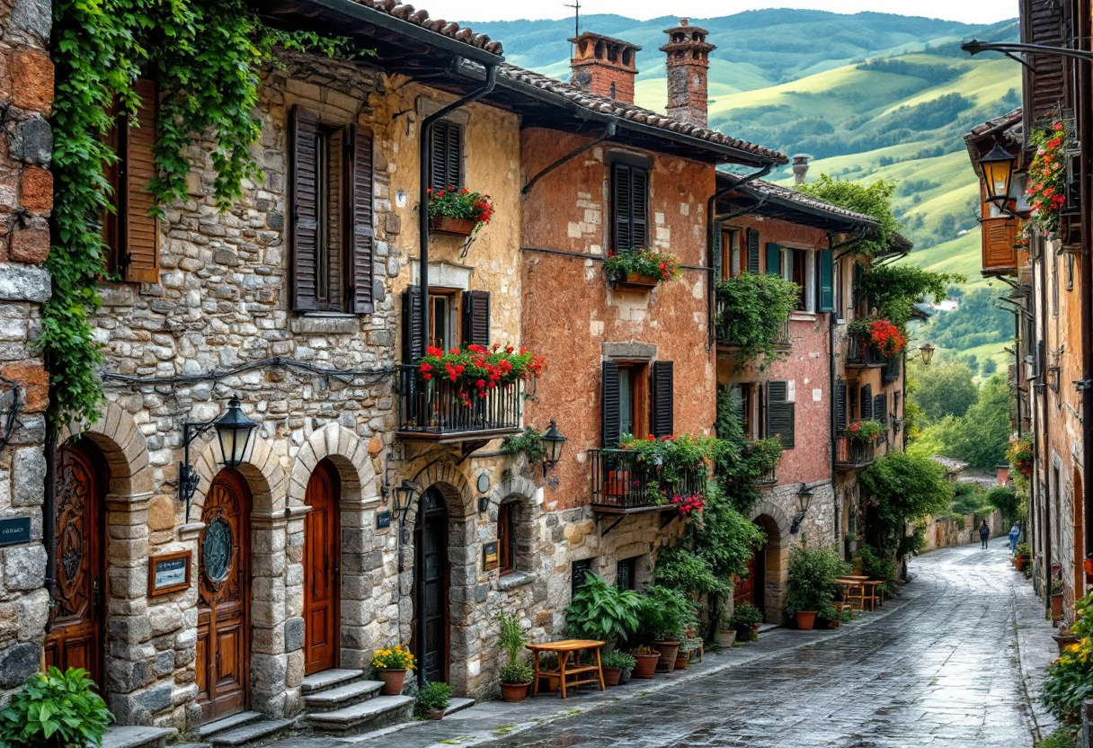 Vista panoramica di un borgo storico in Lombardia