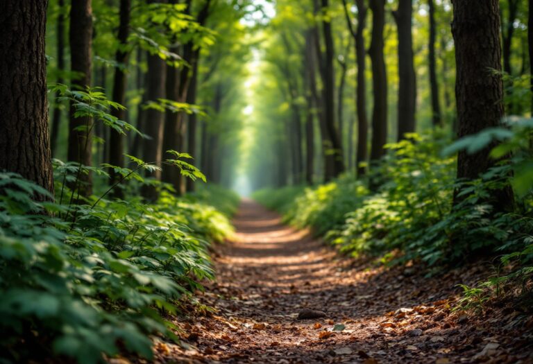 Persona che cammina in un bosco per migliorare la salute