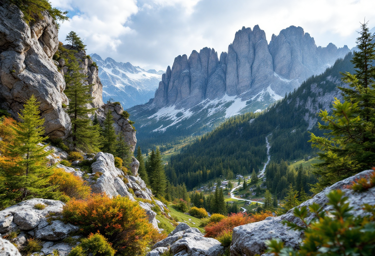 Panorama delle Dolomiti con sentiero immerso nella natura