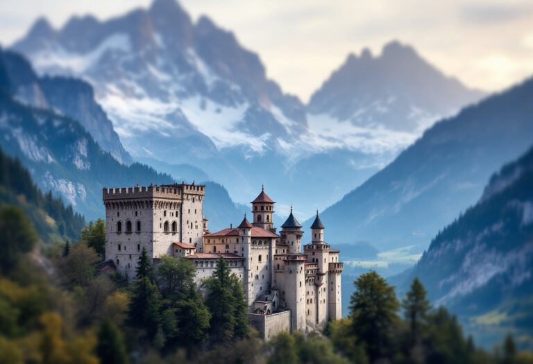 Vista panoramica di un castello nelle Alpi italiane