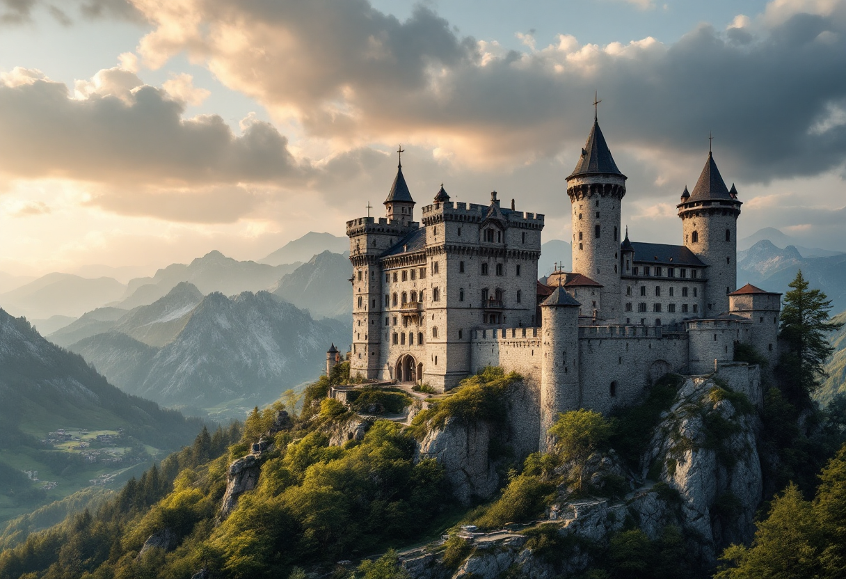 Vista panoramica di un castello nelle Alpi italiane