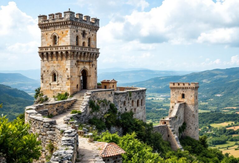 Vista panoramica di un castello siciliano immerso nella natura