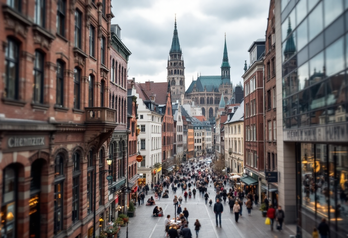 Panorama di Chemnitz con monumenti storici e culturali