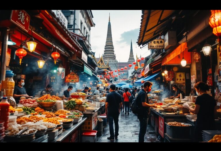 Vista della Chinatown di Bangkok con mercati e cibo