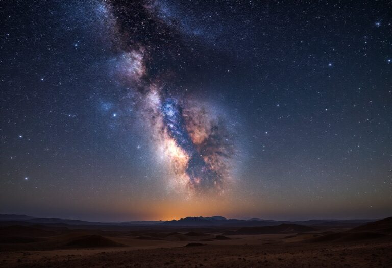 Vista notturna dei cieli stellati in Arabia Saudita