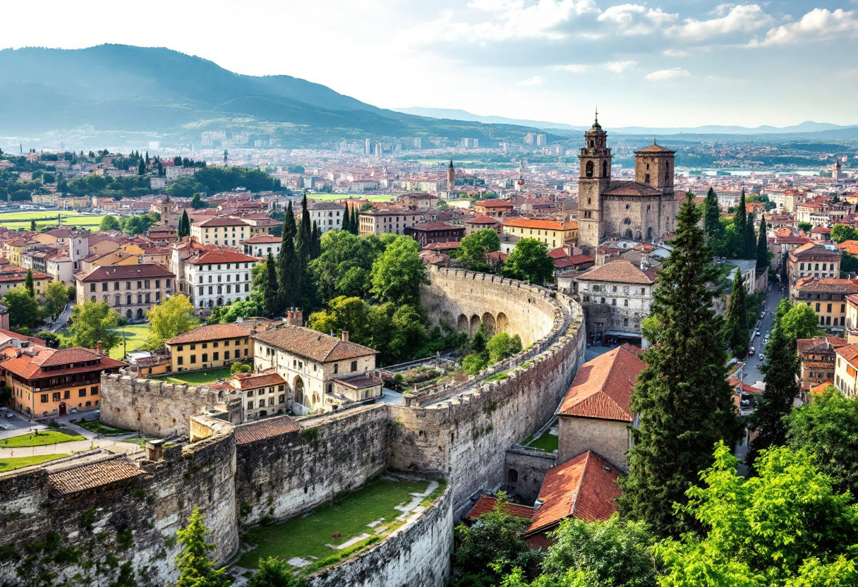 Panorama di Brescia e Bergamo con monumenti storici