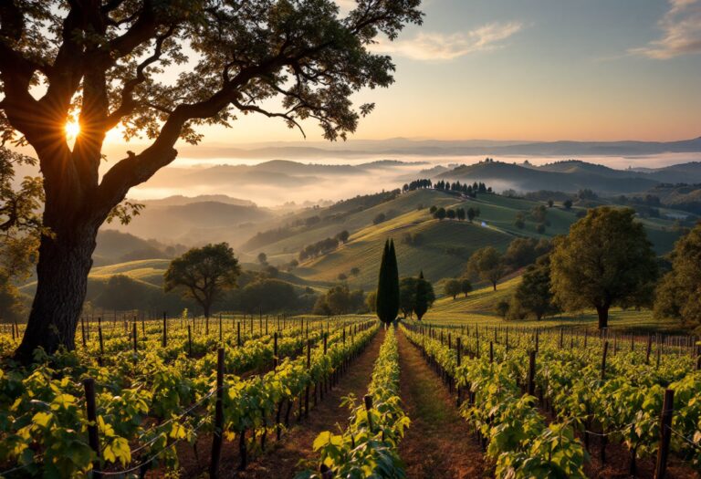 Panorama del Piemonte con colline e vigneti