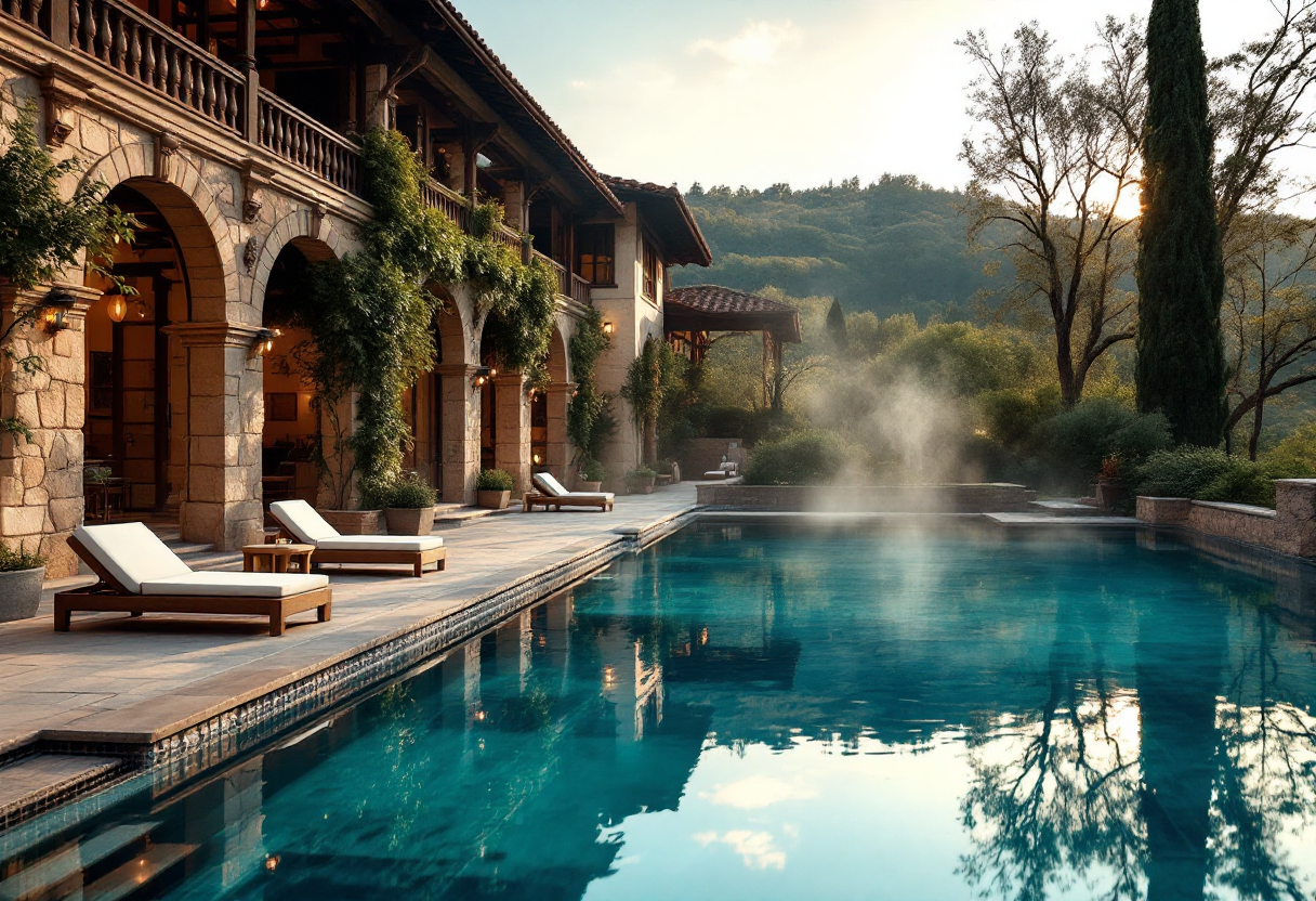 Coppia che si rilassa in una piscina termale toscana