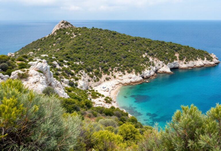 Panorama dell'isola di Giannutri con vegetazione e mare