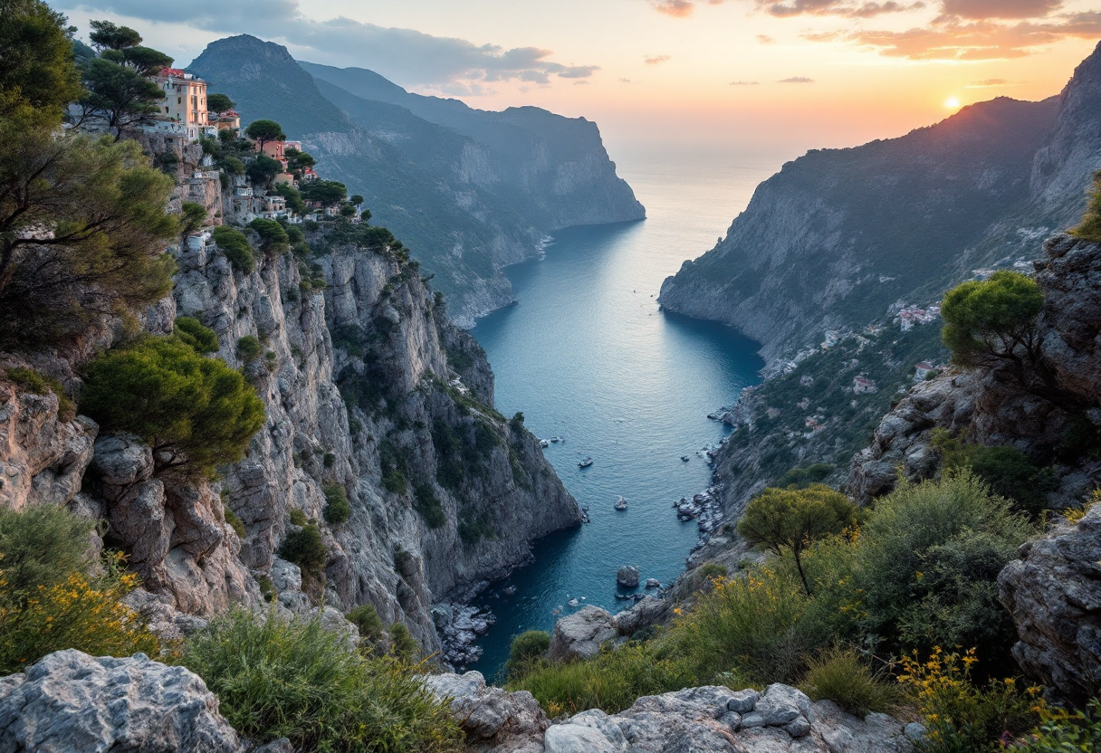 Coppia innamorata in un paesaggio romantico italiano