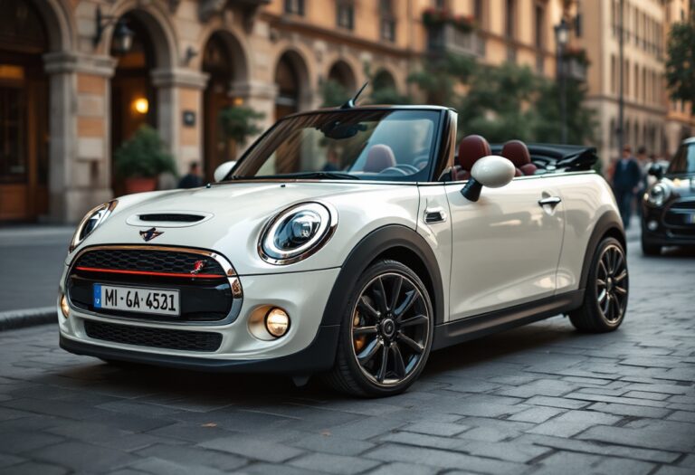 Mini Cooper Cabrio in un paesaggio urbano di Bologna