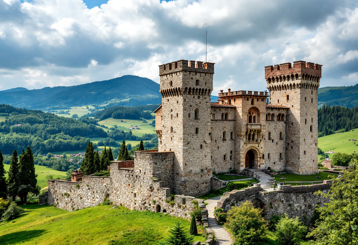 Coppia innamorata in un castello dell'Emilia-Romagna