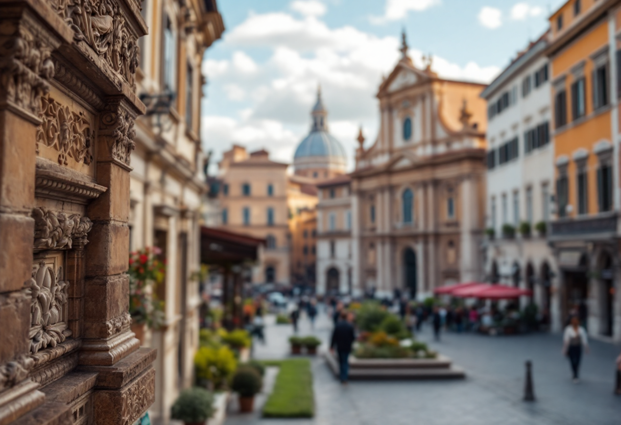 Vista panoramica di Roma con monumenti storici