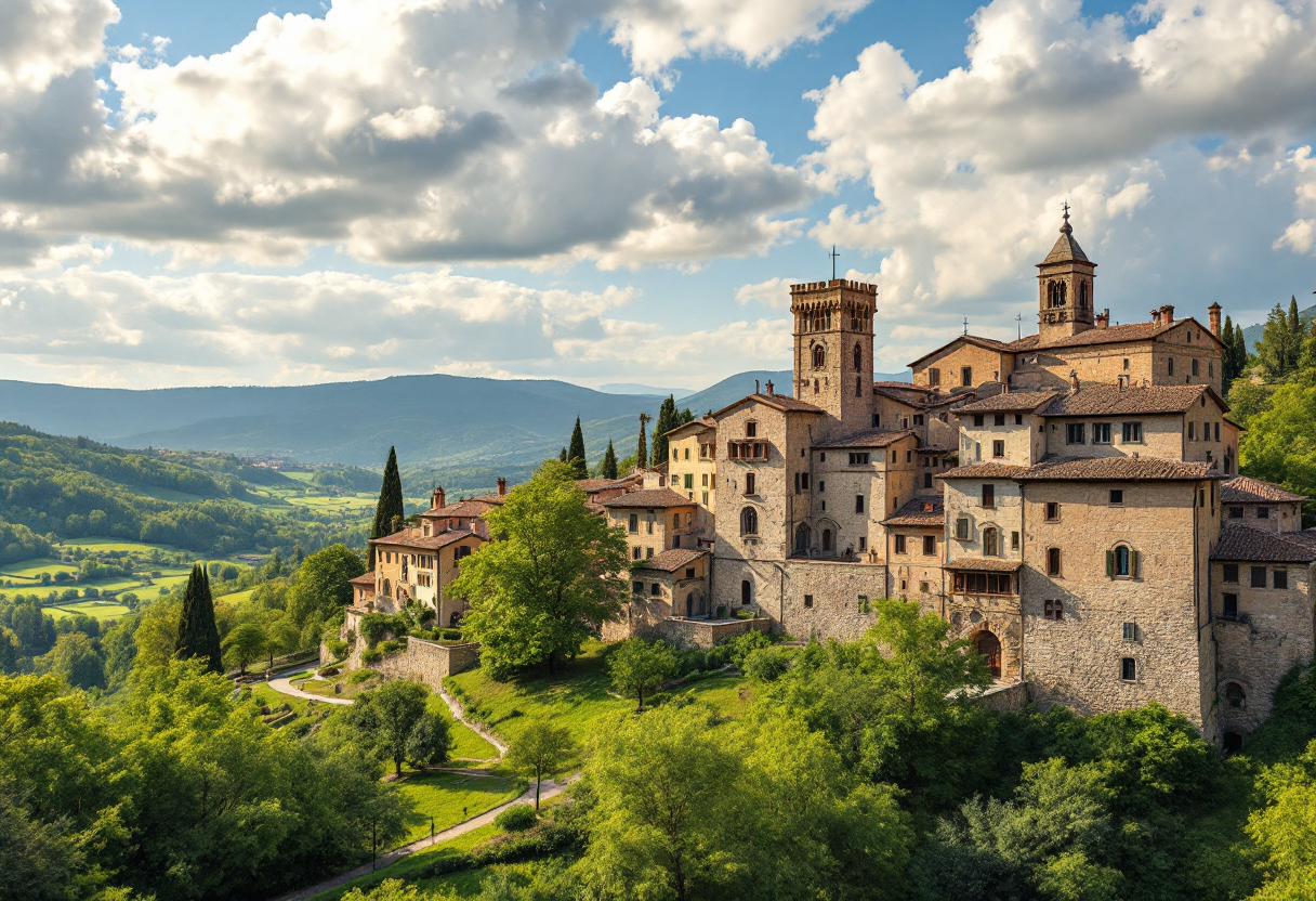 Vista panoramica di Poppi e Bibbiena nel Casentino