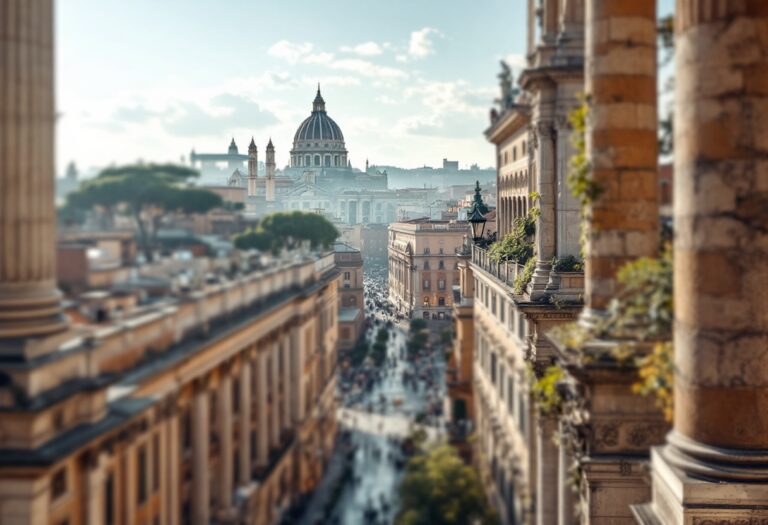 Autobus turistico a Roma con monumenti storici sullo sfondo