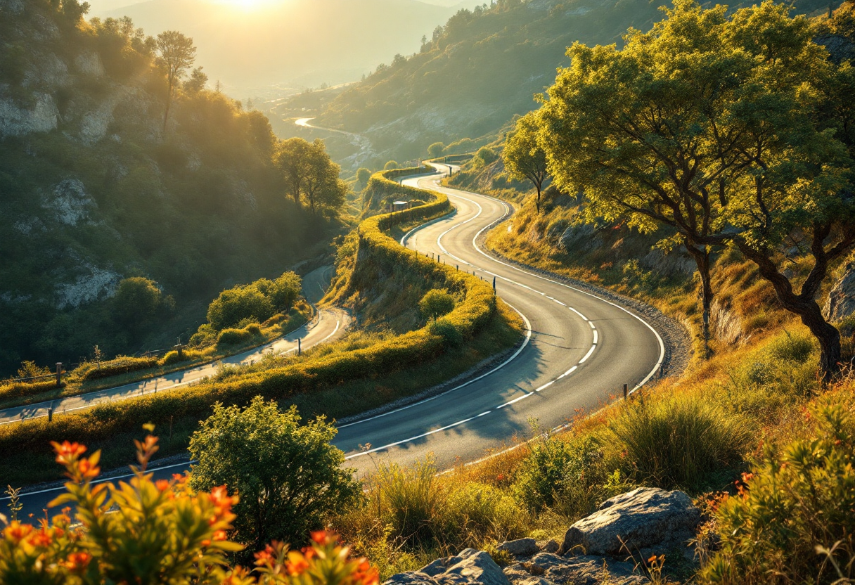 Un'auto che percorre una strada panoramica in Europa