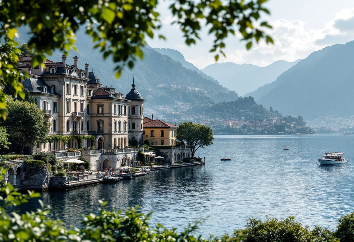 Vista di una villa romantica sul Lago di Como