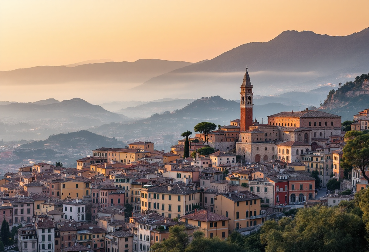 Coppia innamorata in un paesaggio romantico italiano