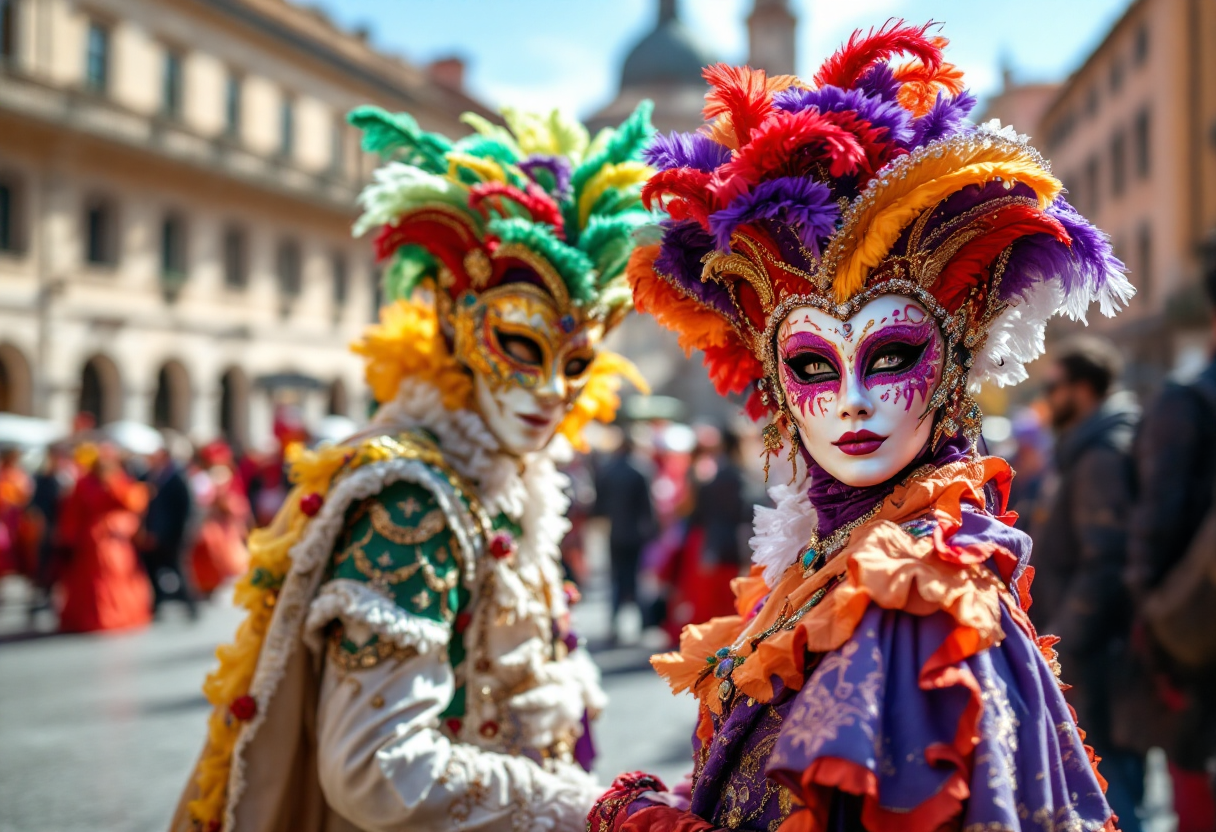 Immagine vivace del Carnevale italiano con maschere e costumi