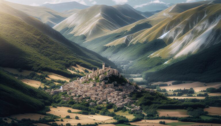 Panorama di Sarnano con montagne e natura